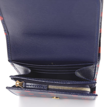 Gucci Shangai Calfskin Polka Dot Horsebit 1955 Flap Card Case Wallet Blue Orange Sailor Blue 4 of 5