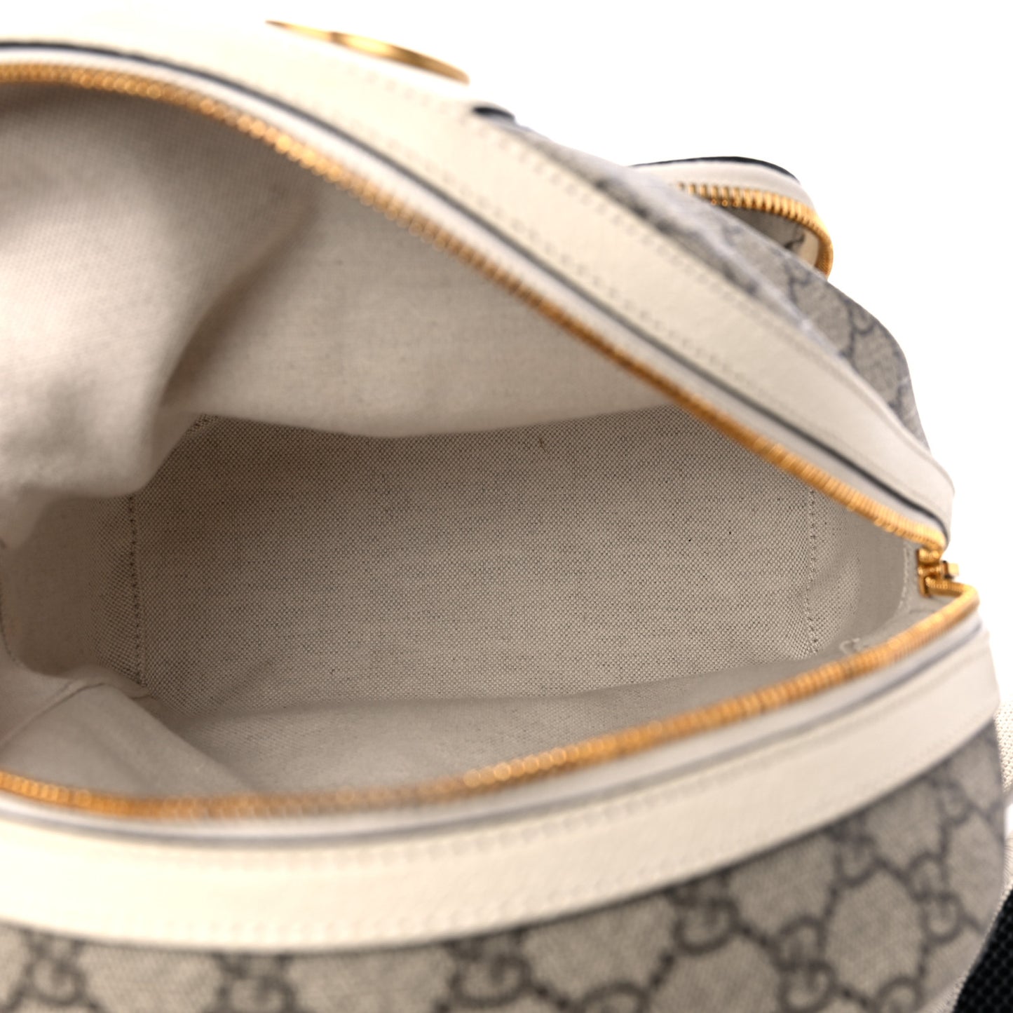 GG Supreme Monogram Textured Calfskin Web Small Ophidia Day Backpack Beige Ebony Mystic White