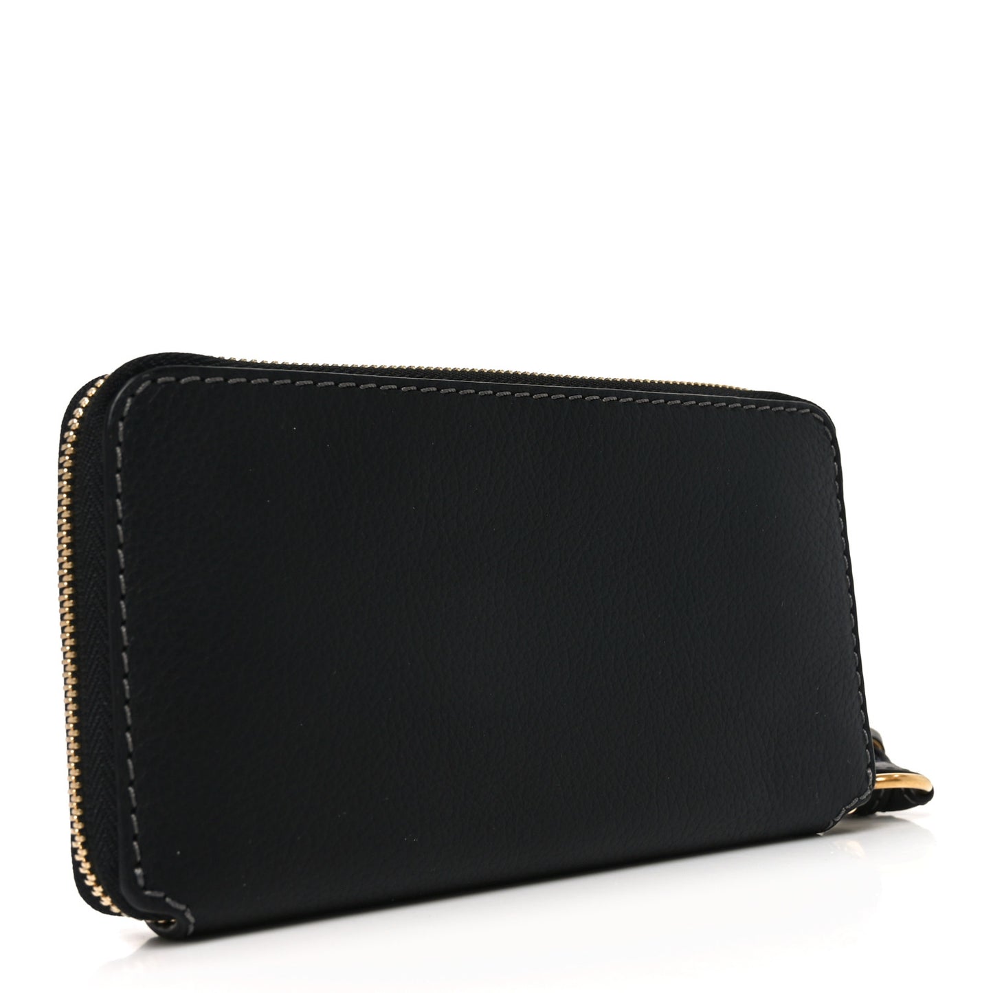 Grained Calfskin Marcie Long Zip Around Wallet Black
