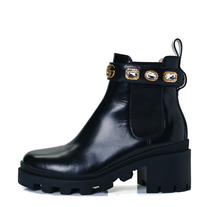 Gucci Calfskin Crystal GG Trip Chelsea Ankle Boots 37 Black 1 of 8