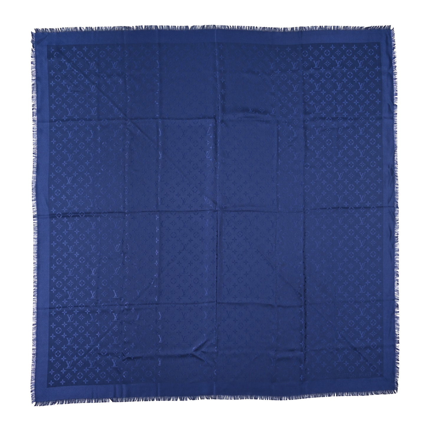 Silk Wool Monogram Shawl Navy Blue