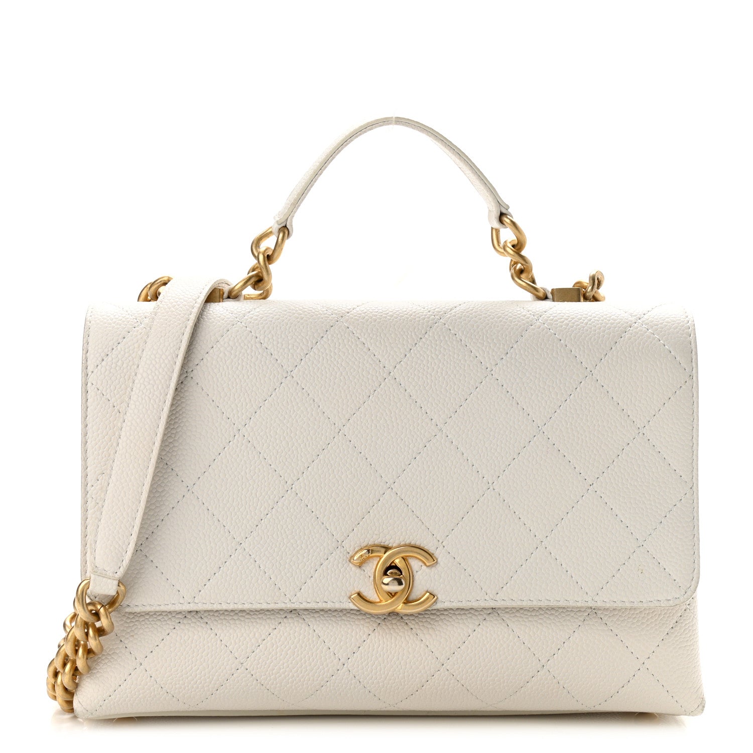 Chanel Grained Calfskin Small Stitched Flap White 1 of 16