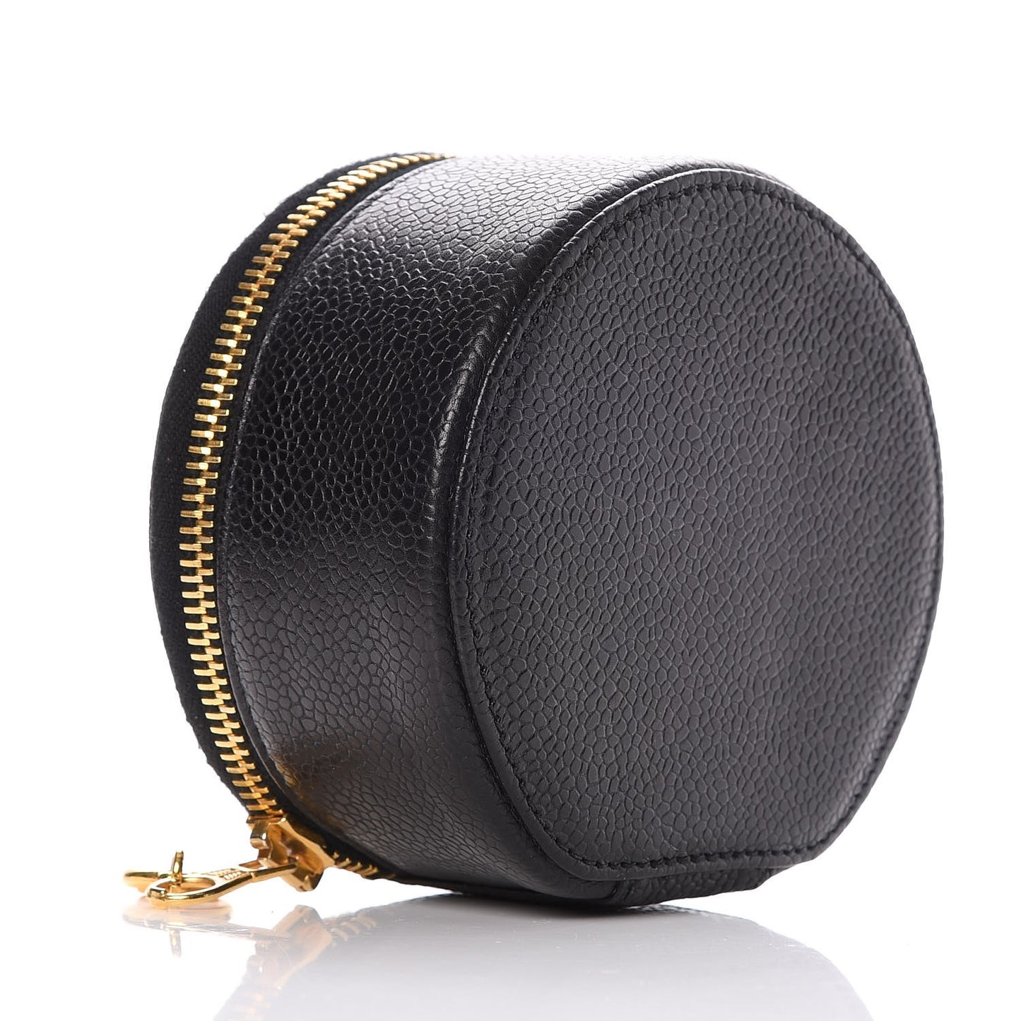 Caviar Round Jewelry Travel Case Black