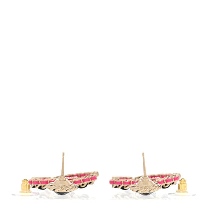Chanel Metal Lambskin CC Chain Drop Earrings Black Gold Pink 3 of 5