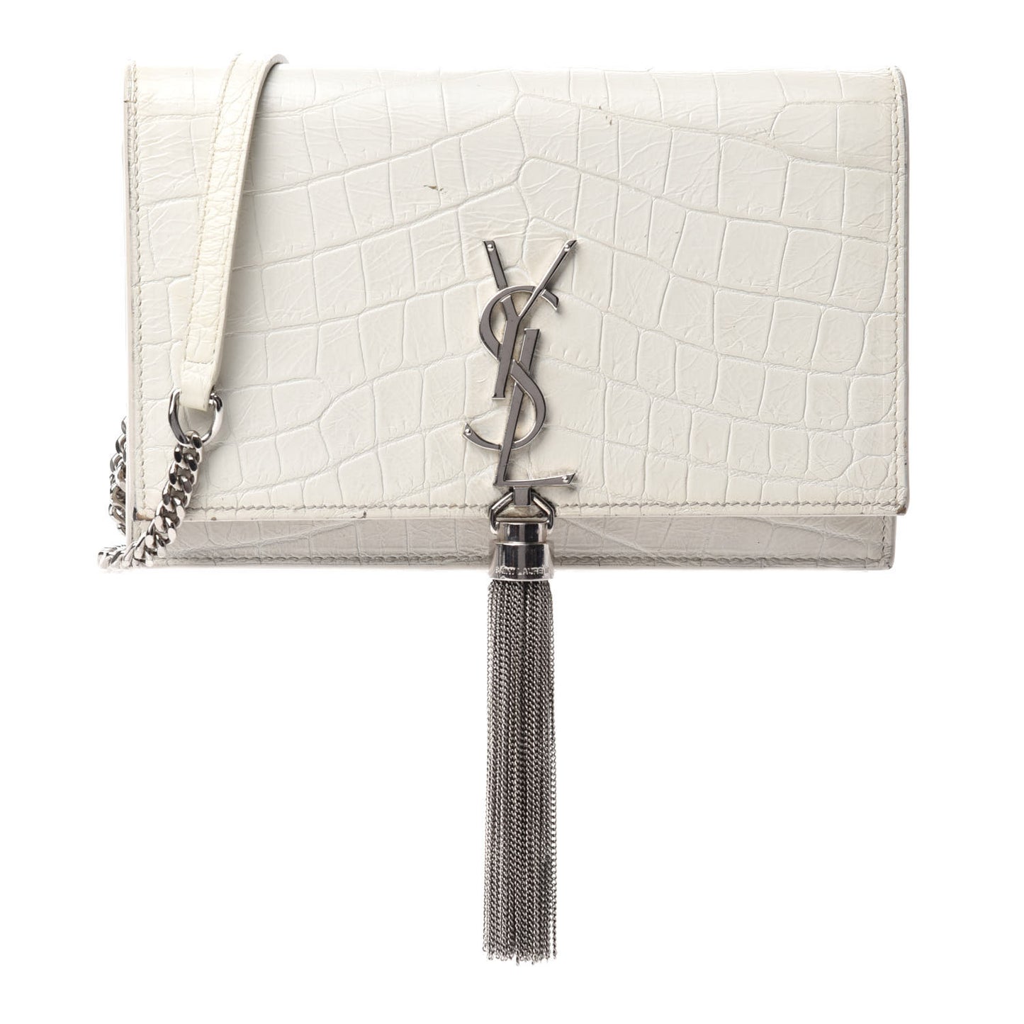 Calfskin Crocodile Embossed Kate Monogram Tassel Chain Wallet Cremasoft