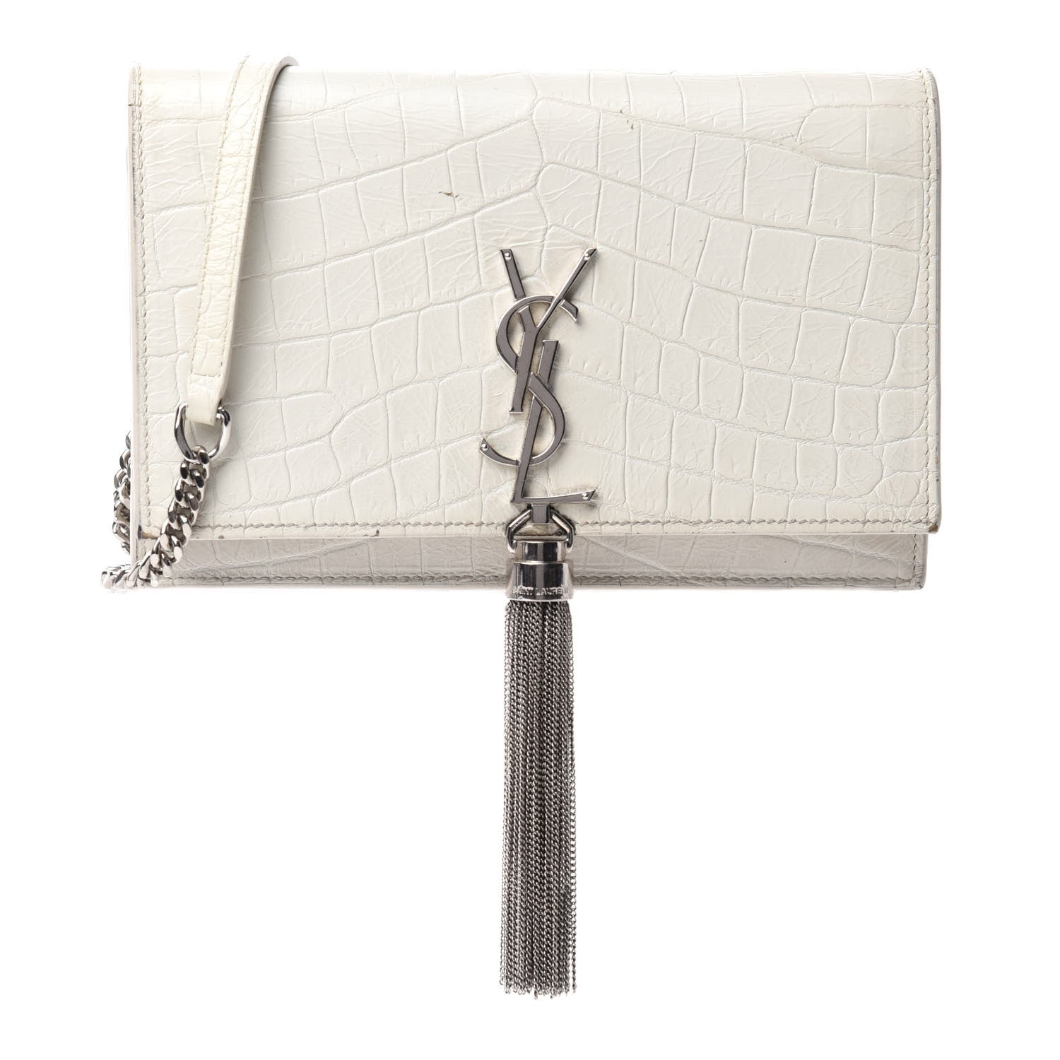Saint Laurent Calfskin Crocodile Embossed Kate Monogram Tassel Chain Wallet Cremasoft 1 of 16