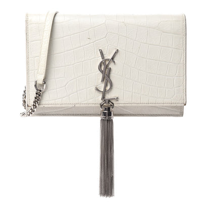 Saint Laurent Calfskin Crocodile Embossed Kate Monogram Tassel Chain Wallet Cremasoft 1 of 16