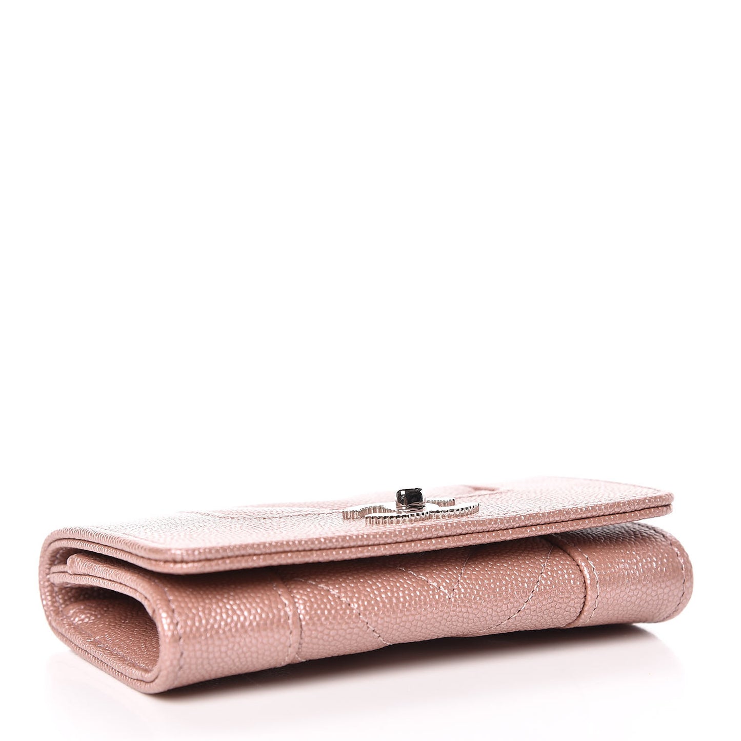 Metallic Caviar Chevron Quilted Vintage Mademoiselle Card Holder Pink