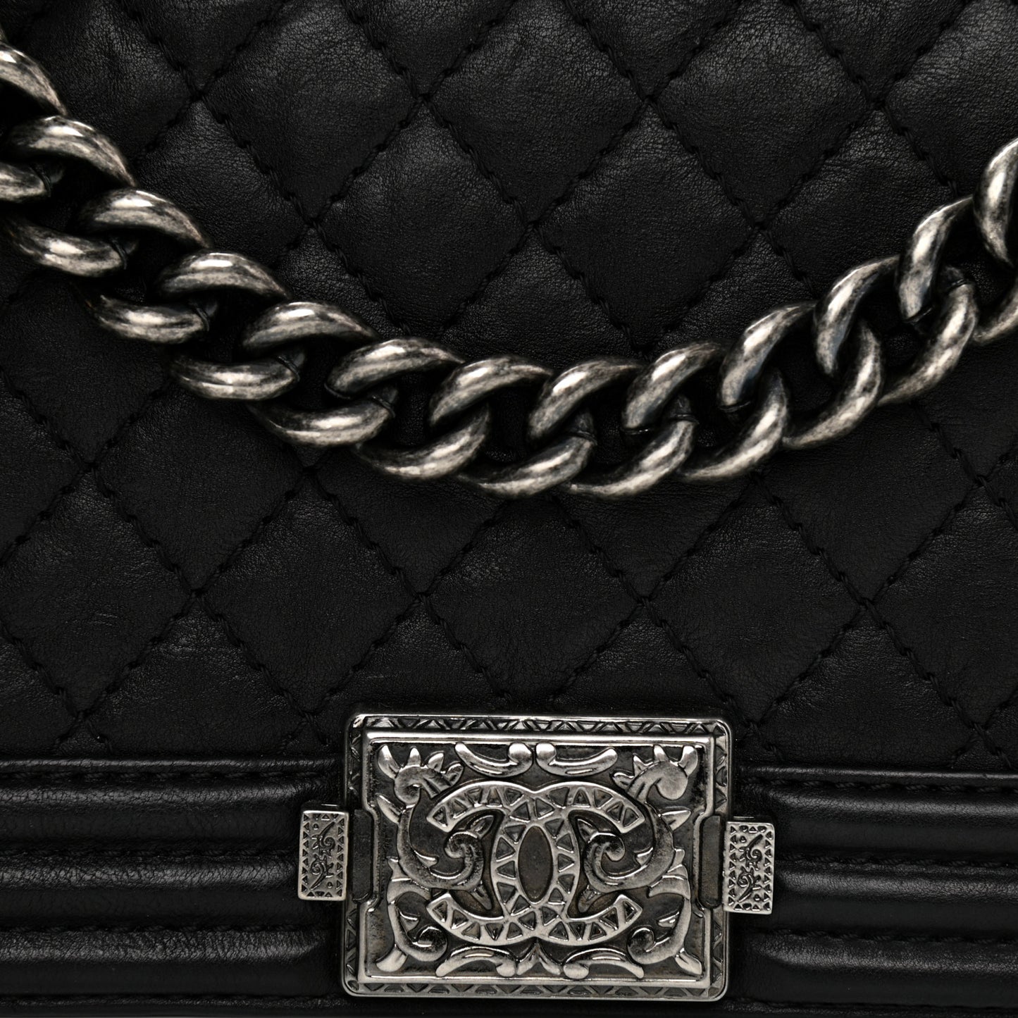 Calfskin Quilted Metal Embellished Paris Dallas Medium Boy Flap Black