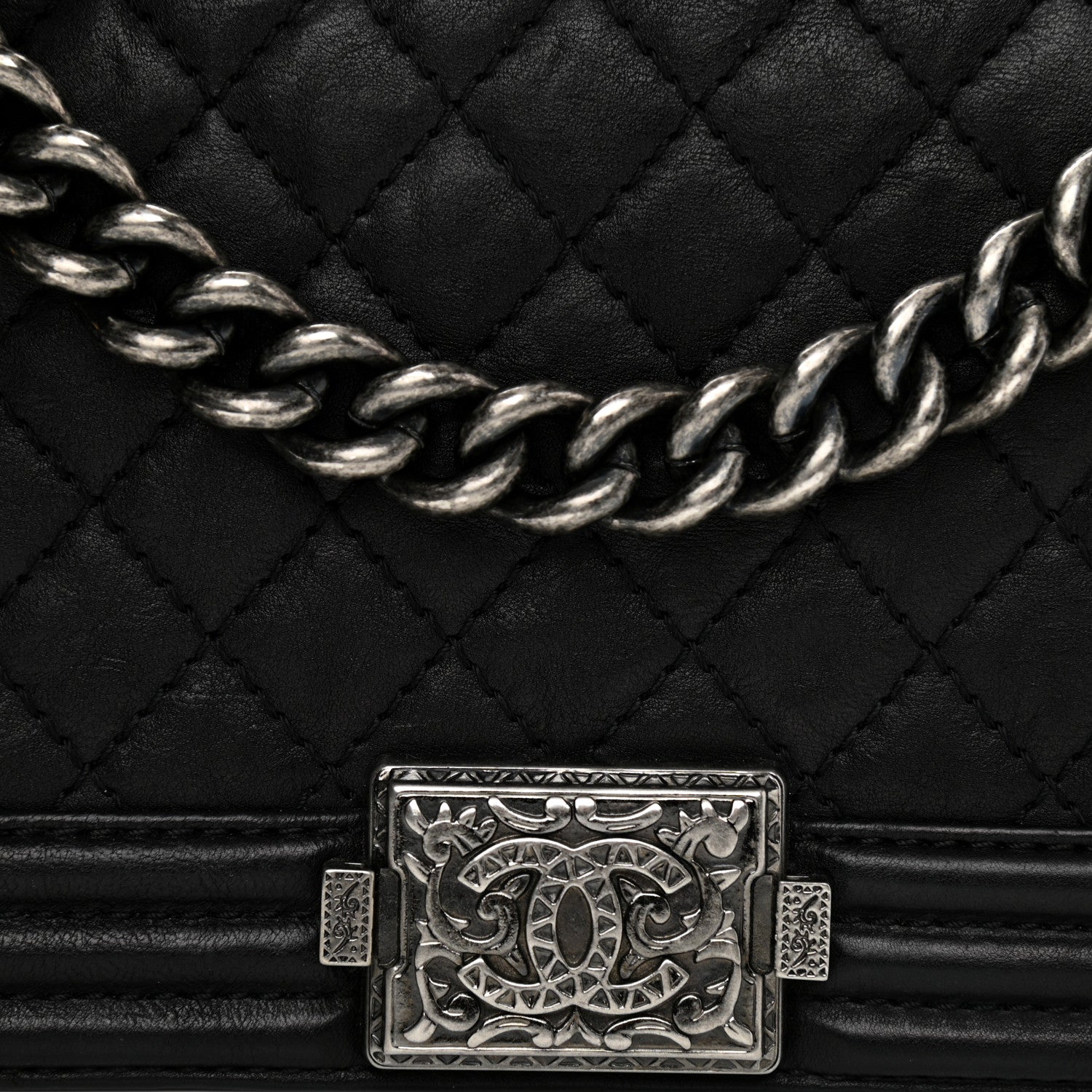 Chanel Calfskin Quilted Metal Embellished Paris Dallas Medium Boy Flap Black 7 of 9