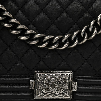 Chanel Calfskin Quilted Metal Embellished Paris Dallas Medium Boy Flap Black 7 of 9