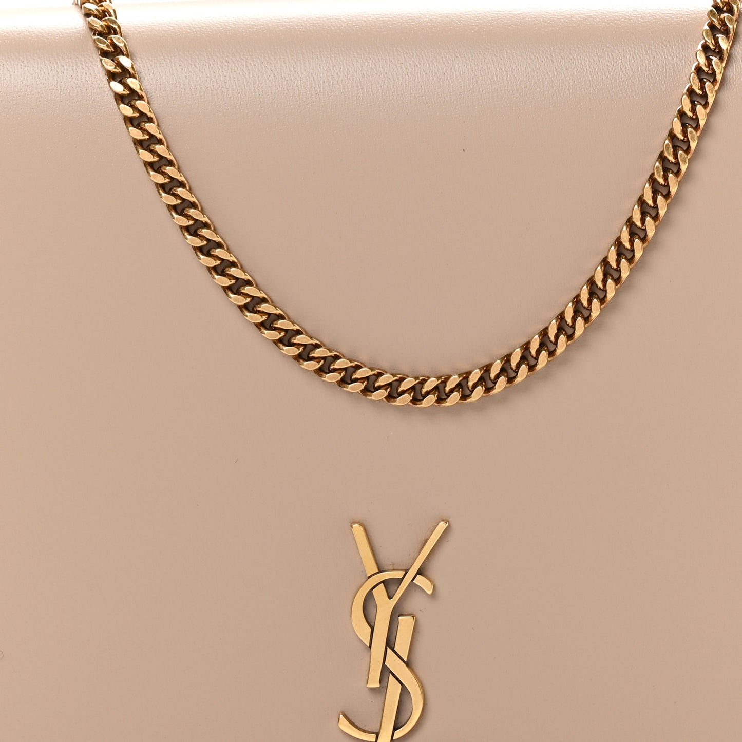 Glossy Calfskin Monogram Chain Wallet  Dark Beige