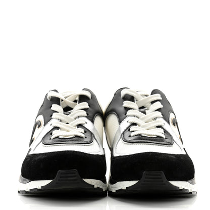 Chanel Mesh Suede Calfskin Grained Calfskin Womens CC Sneakers 40 Black White Silver 2 of 10