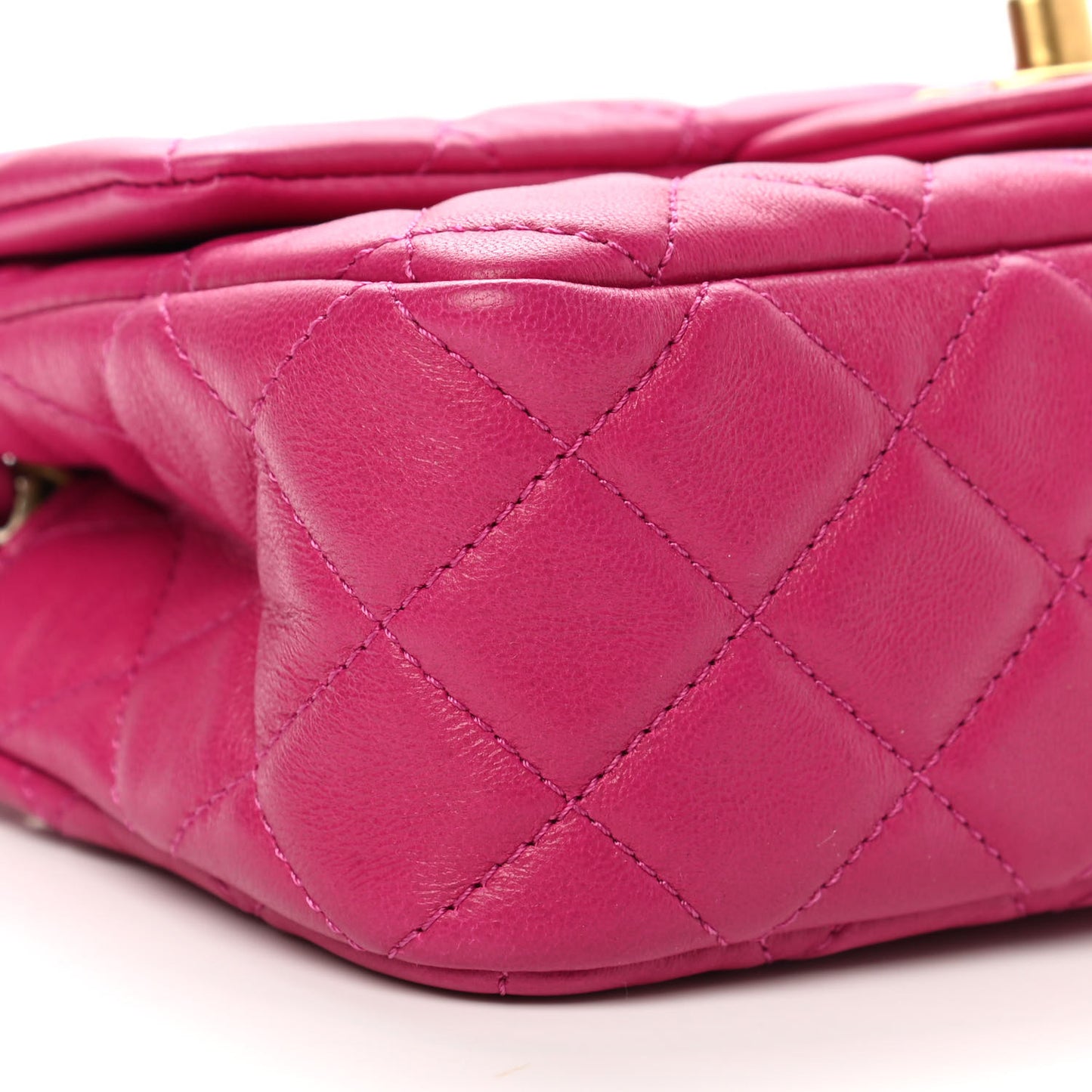 Lambskin Quilted Mini Rectangular Pearl Crush Flap Fuchsia