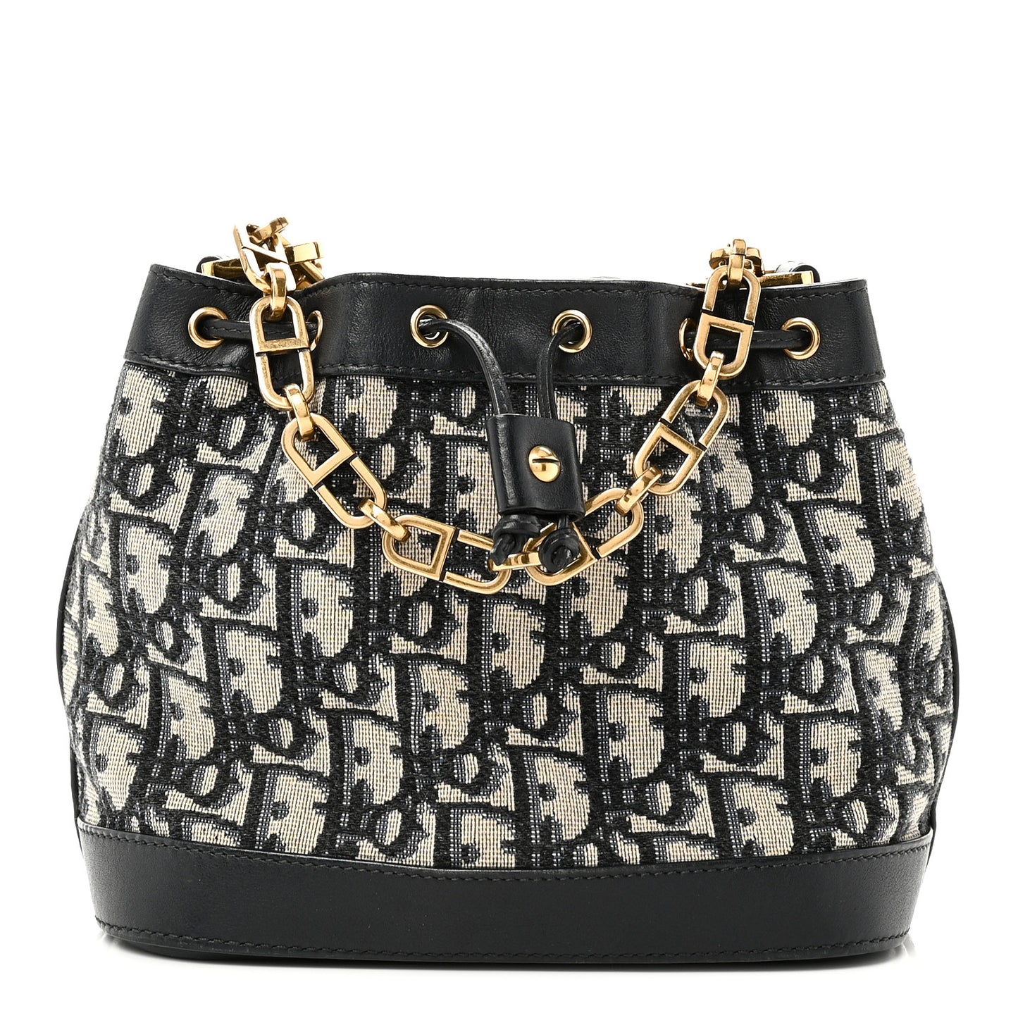 Oblique Drawstring Chain Bucket Bag Blue