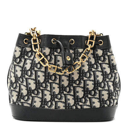 Christian Dior Oblique Drawstring Chain Bucket Bag Blue 1 of 10