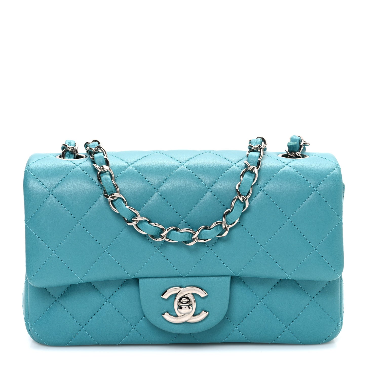 Lambskin Quilted Mini Rectangular Flap Light Blue