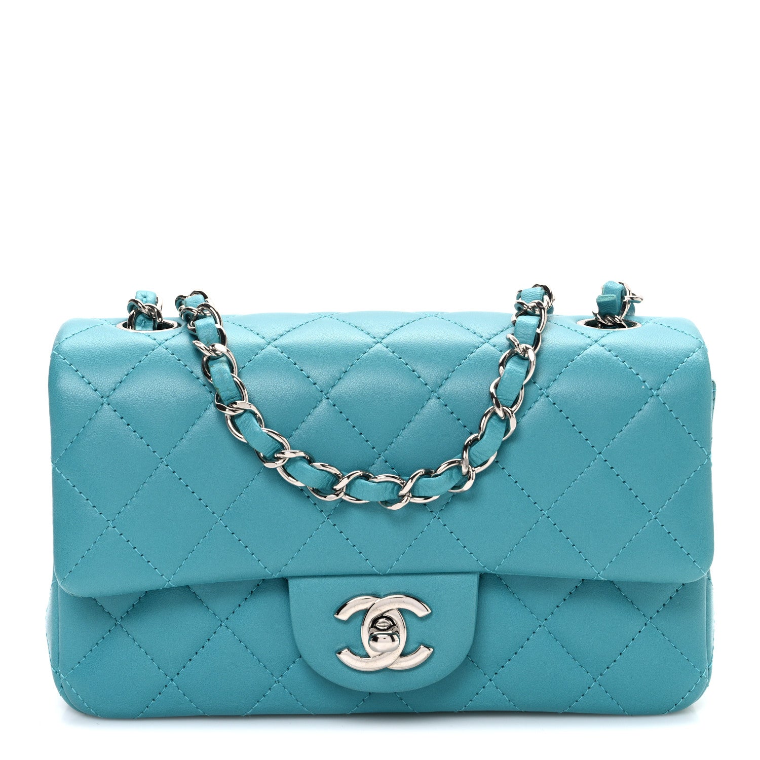 Chanel Lambskin Quilted Mini Rectangular Flap Light Blue 1 of 10