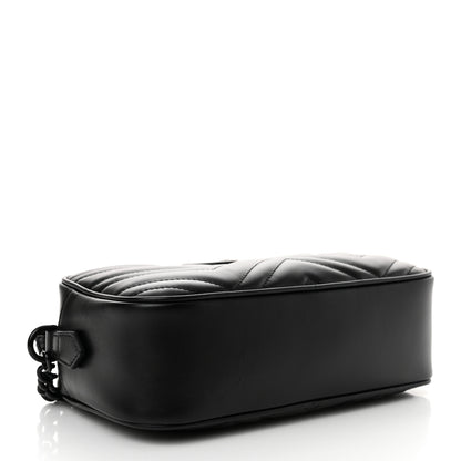 Gucci Calfskin Matelasse Monochrome Small GG Marmont Chain Shoulder Bag Black 4 of 13
