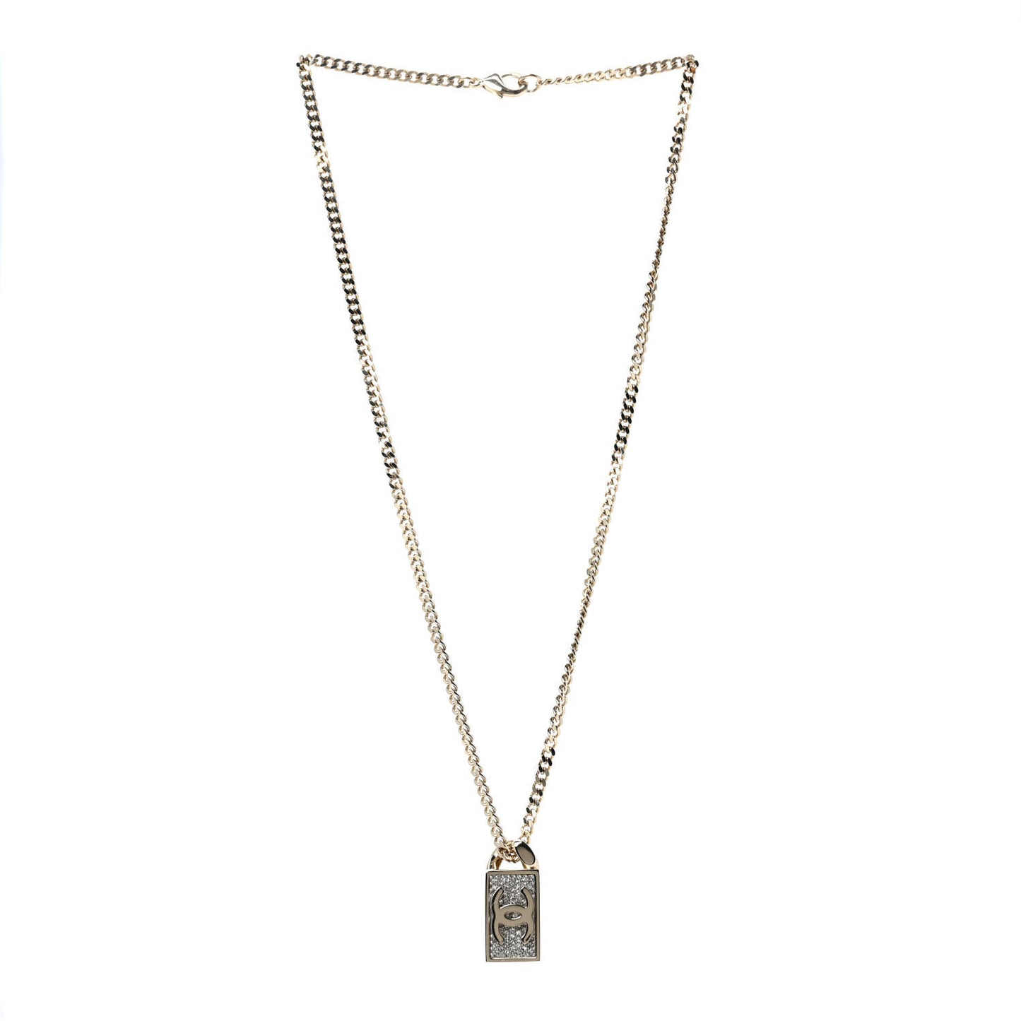 Crystal Dog Tag Charm Necklace Gold