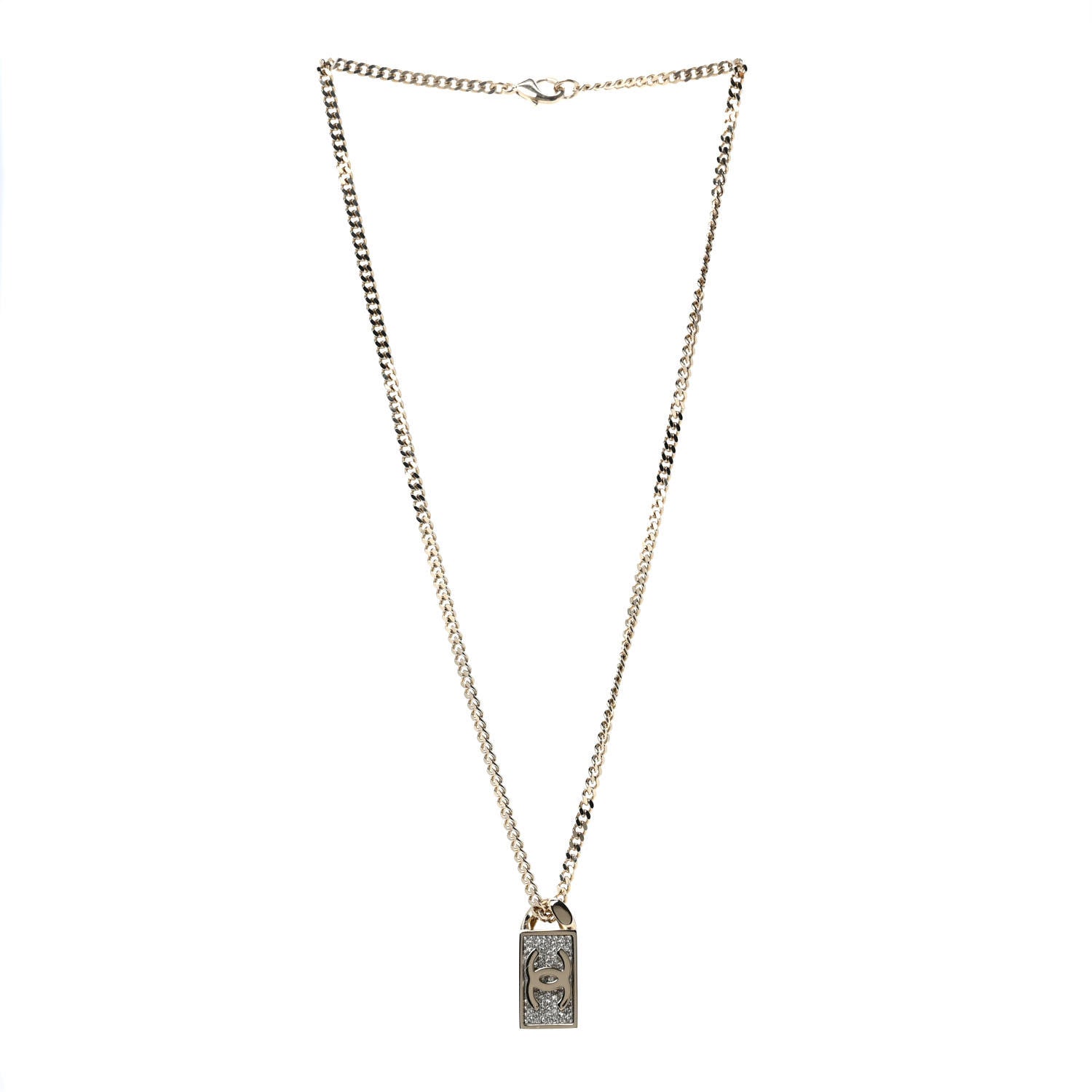 Chanel Crystal Dog Tag Charm Necklace Gold 3 of 7