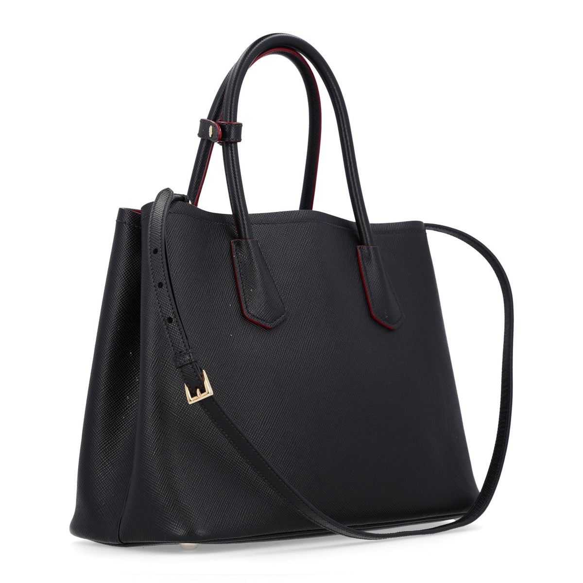 Saffiano Cuir Medium Double Bag Black Fuoco
