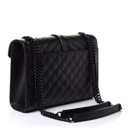 Saint Laurent Grain De Poudre Textured Mixed Matelasse Triquilt Medium Monogram Satchel Black 3 of 10
