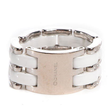 Chanel 18k White Gold Diamond Ceramic Large Ultra Ring White 7.5 6 of 7