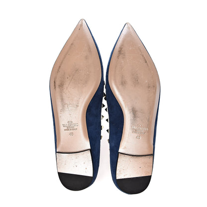 Valentino Garavani Suede Nappa Rockstud Ballerina Flats 40 Marine 7 of 12