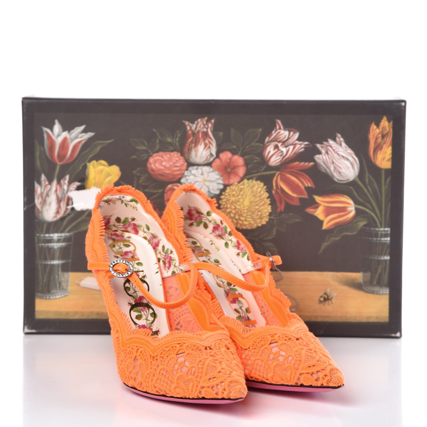 Gucci Lace Pizzo Venice Pumps 35.5 Orange Fluo 8 of 8