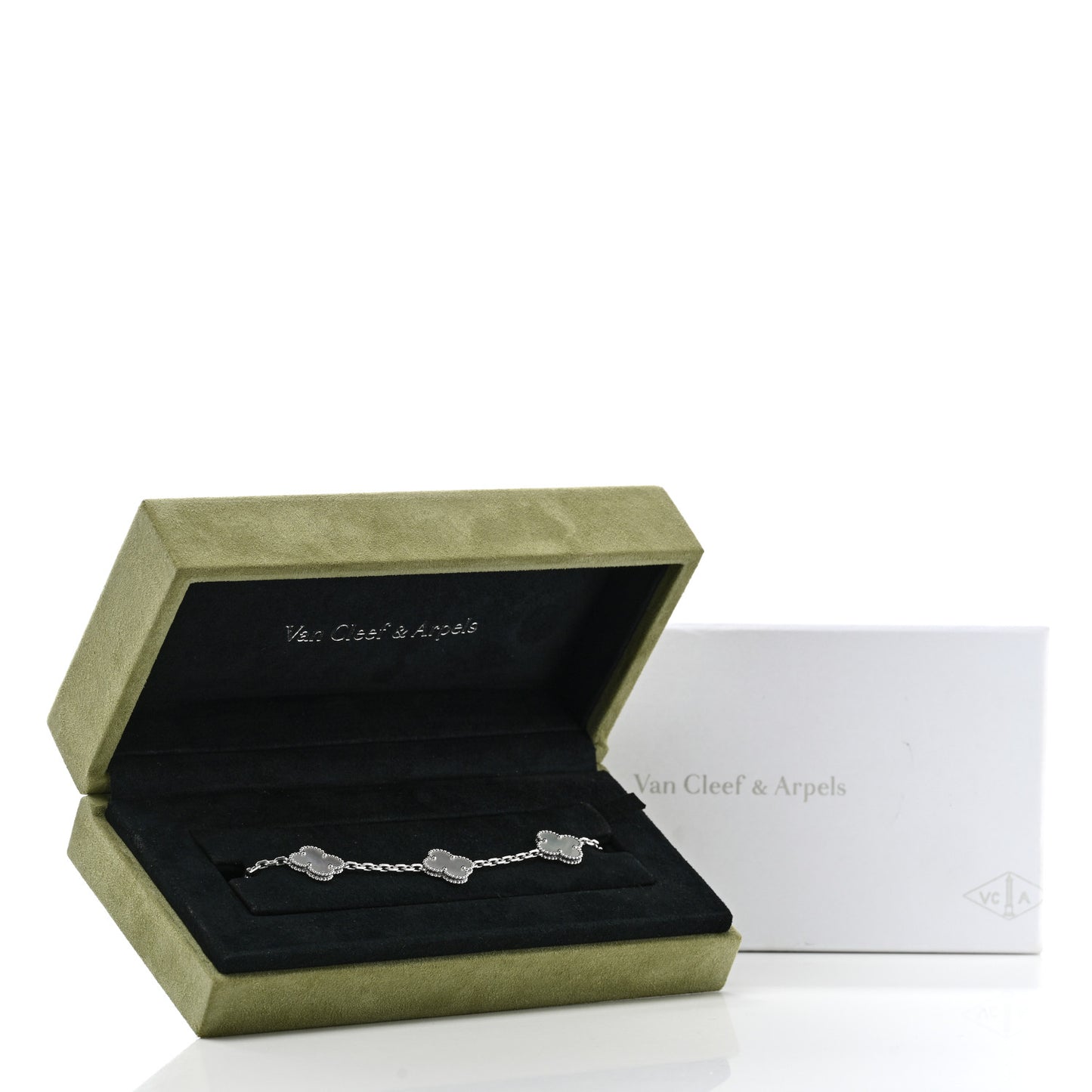 18K White Gold Mother of Pearl 5 Motifs Vintage Alhambra Bracelet
