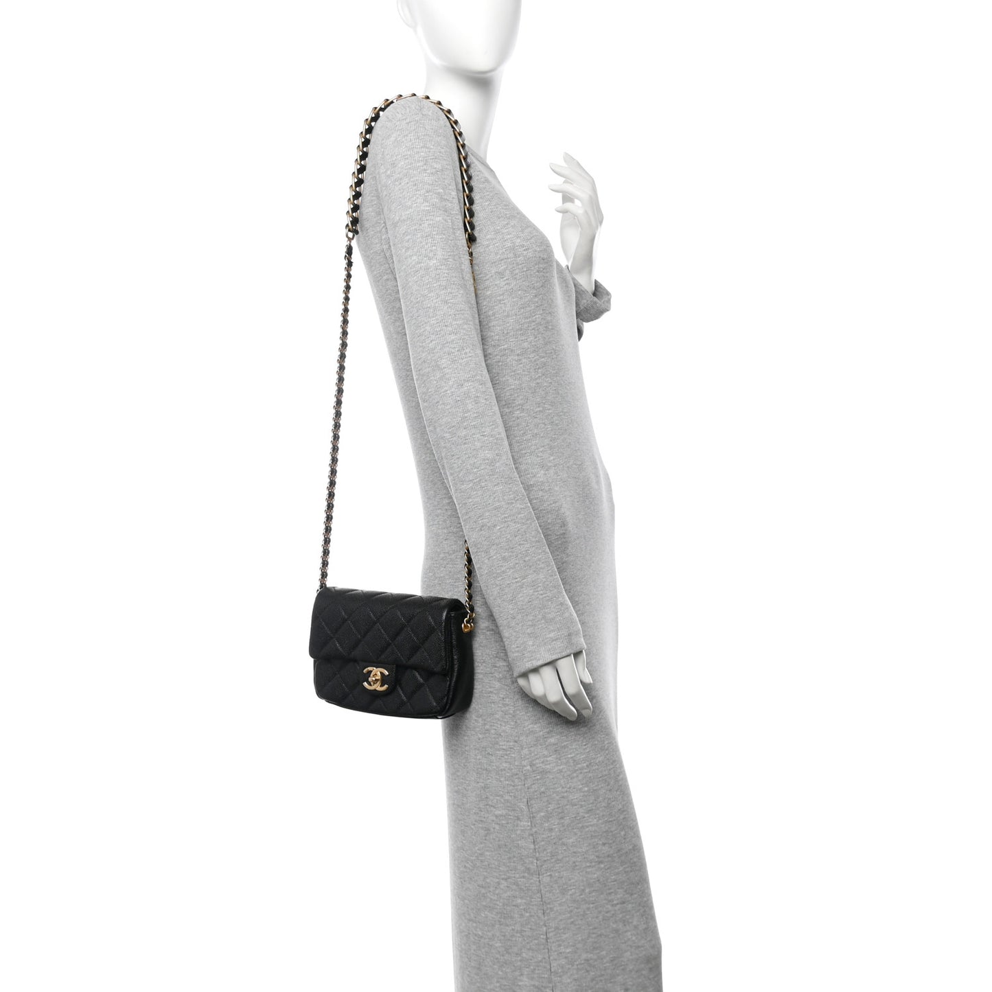 Caviar Quilted Mini Chain Soul Flap Black