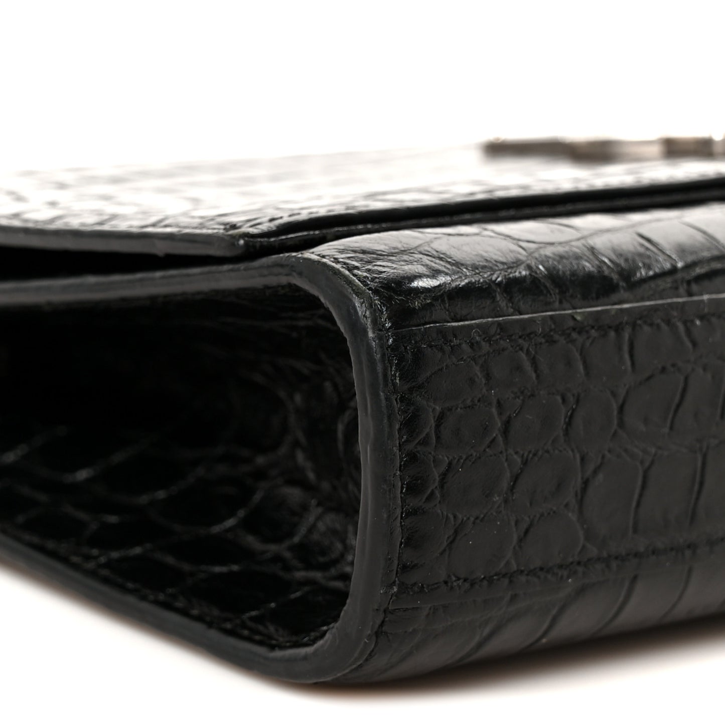 Calfskin Crocodile Embossed Medium Classic Monogram Kate Tassel Satchel Black