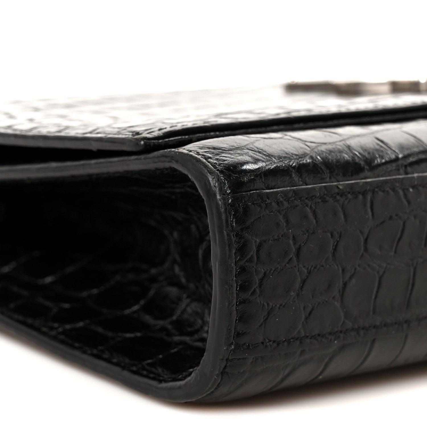 Saint Laurent Calfskin Crocodile Embossed Medium Classic Monogram Kate Tassel Satchel Black 10 of 11