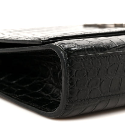 Saint Laurent Calfskin Crocodile Embossed Medium Classic Monogram Kate Tassel Satchel Black 10 of 11