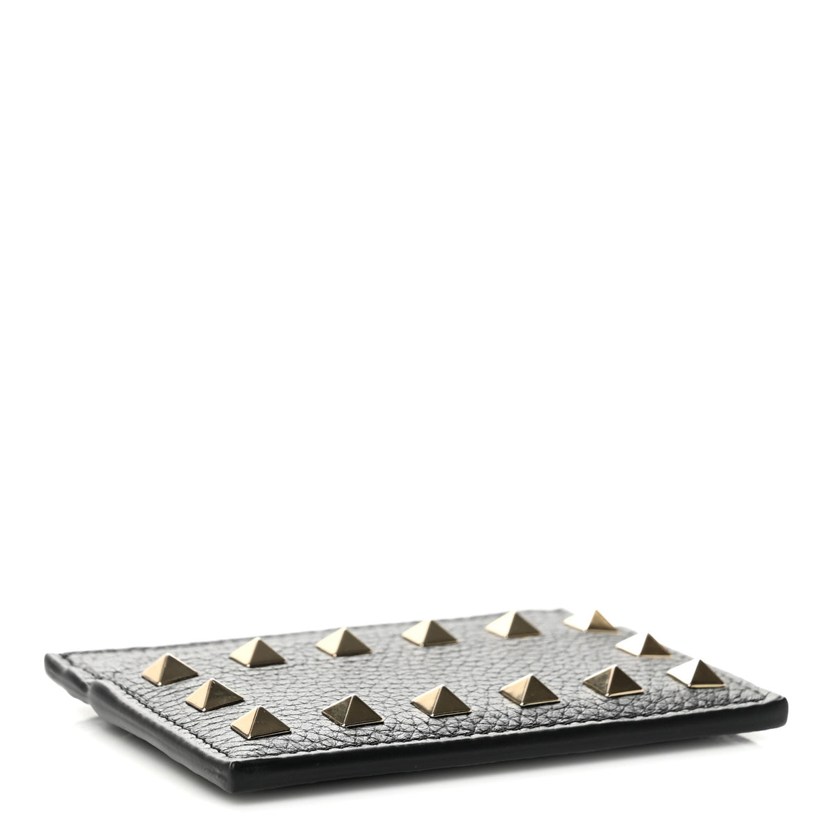 Pebbled Calfskin Rockstud Card Holder Black