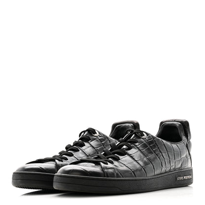 Louis Vuitton Calfskin Crocodile Embossed Frontrow Mens Sneakers 8 Black 7 of 20