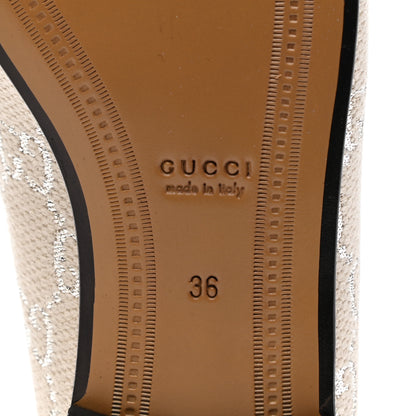 Gucci Canvas GG Monogram Horsebit Womens Jordaan Loafers 36 Gardenia Silver 6 of 9