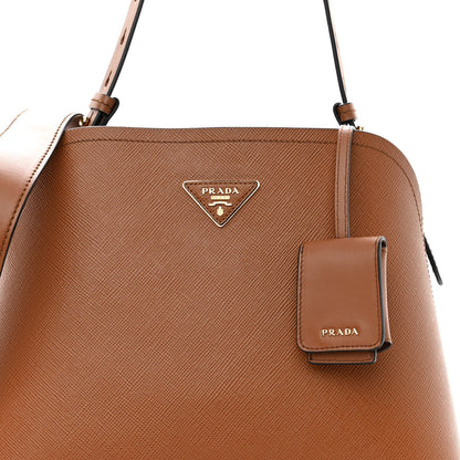 Prada Saffiano Cuir Calfskin Matinee Tote Cognac Black 7 of 9