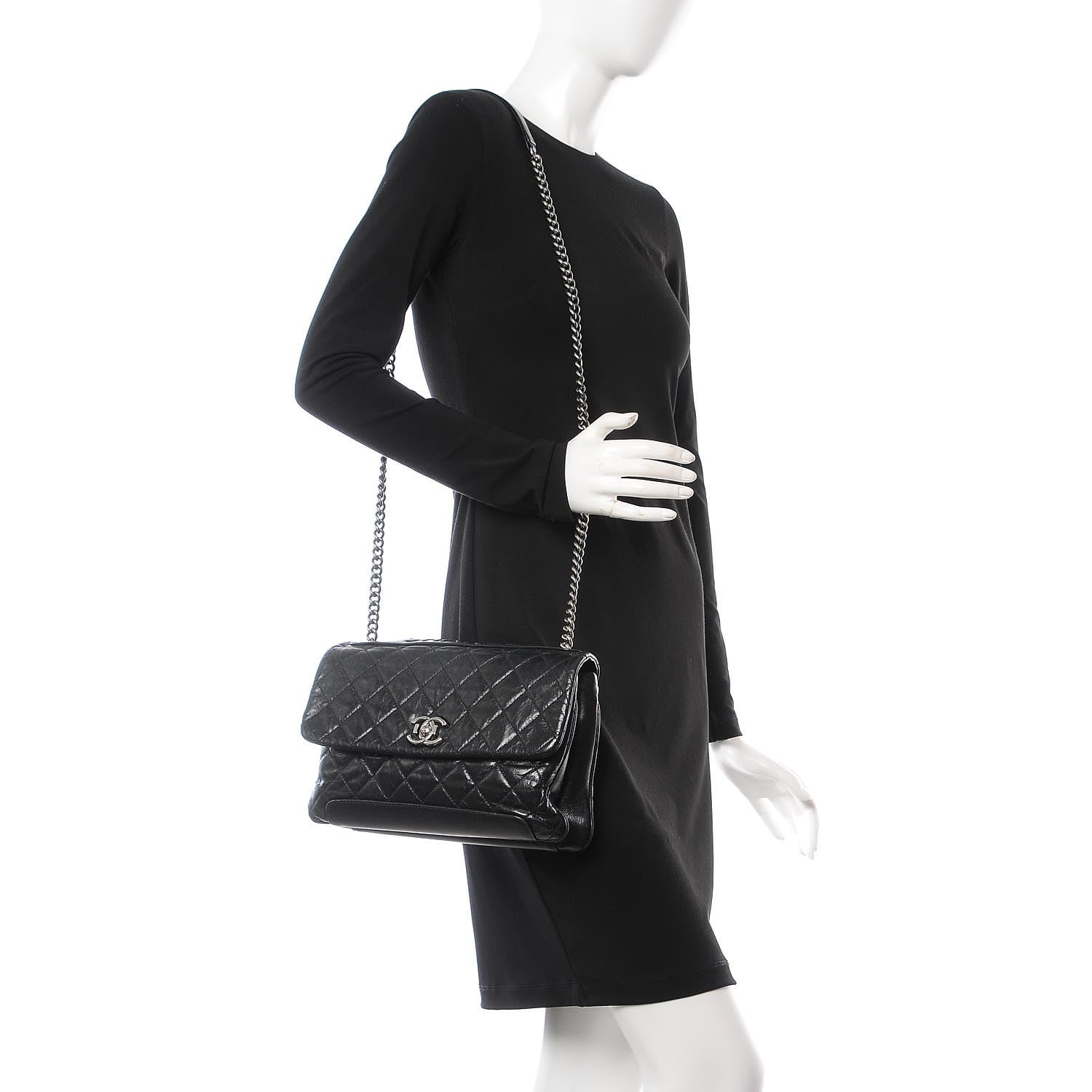 Chanel Aged Calfskin Quilted Tag Flap Black 2 of 8
