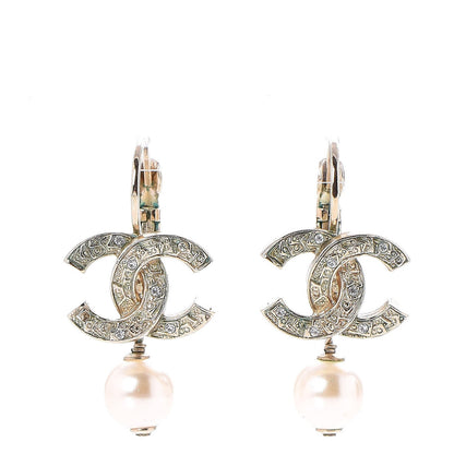 Chanel Crystal Pearl CC Drop Earrings Light Gold 1 of 8