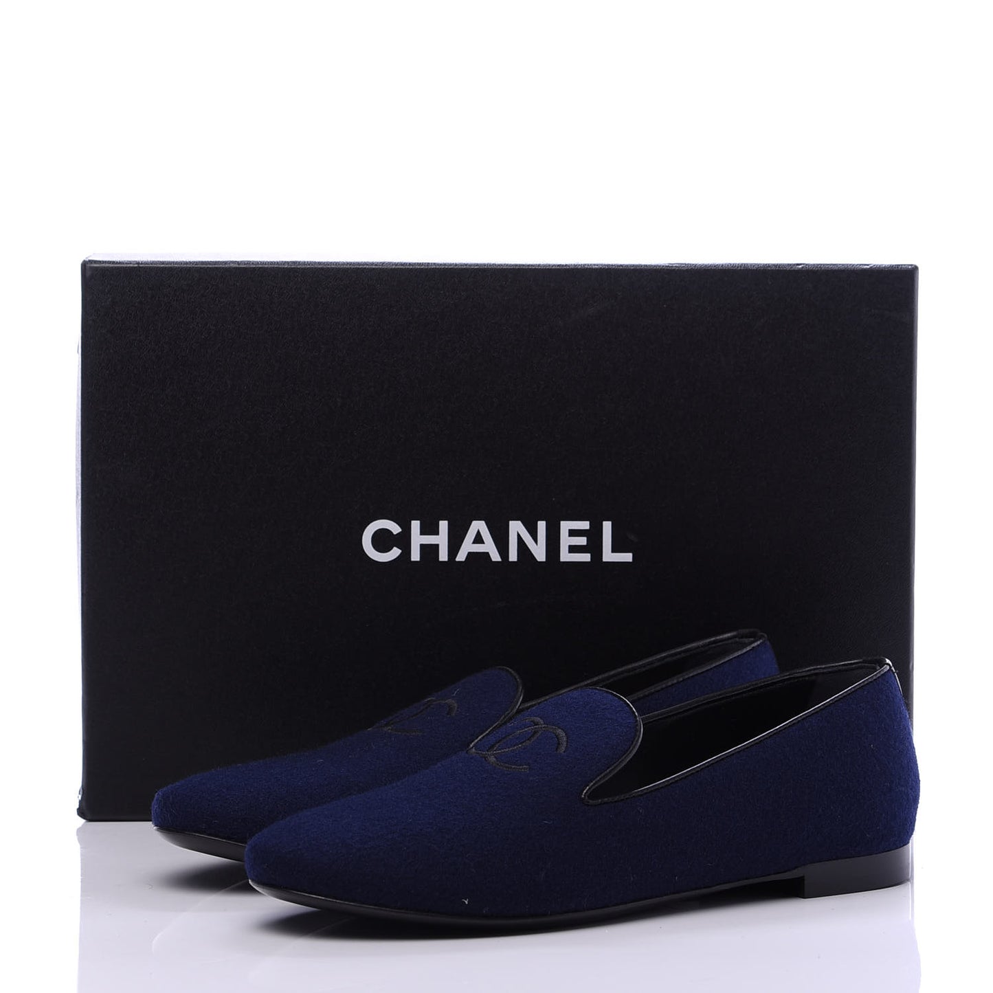 Fabric Lambskin Womens CC Mocassin Loafers 36 Navy Black