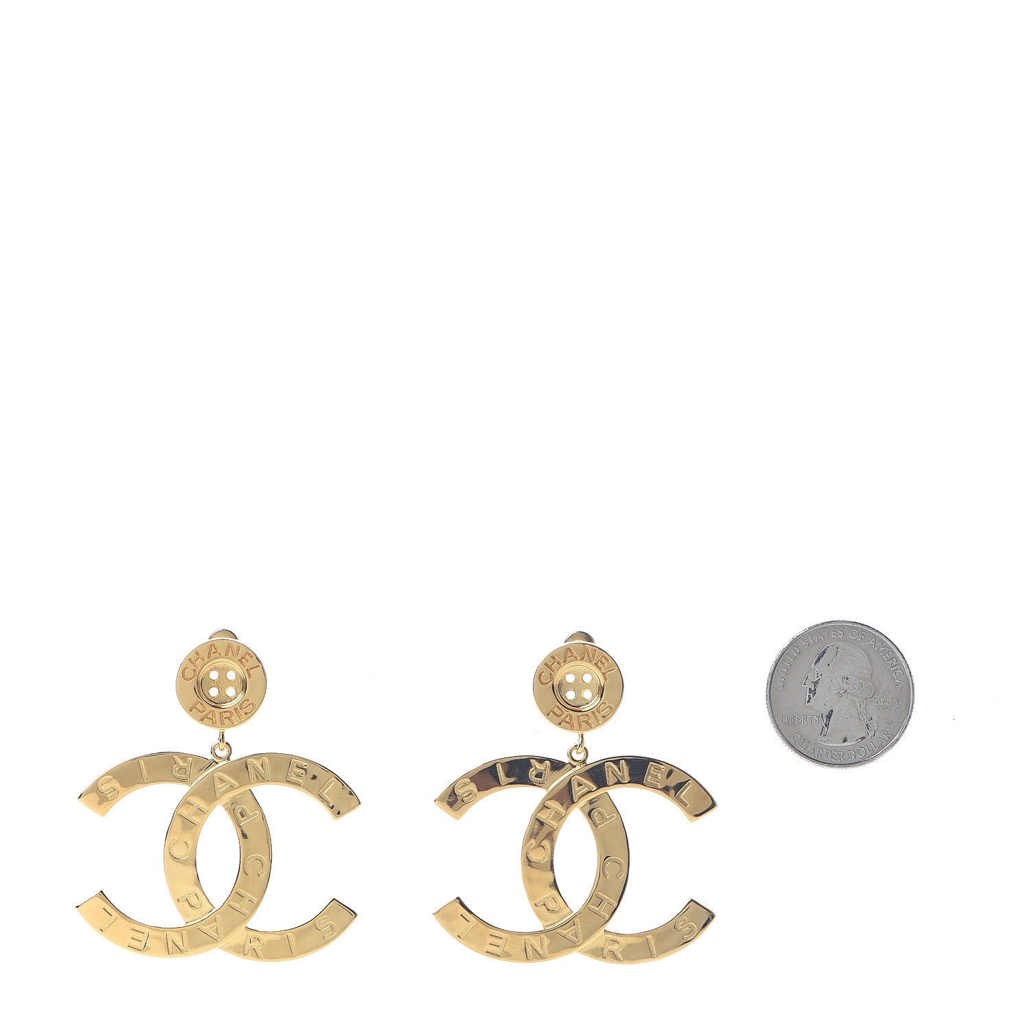 Chanel Metal Large Paris Button Earrings Gold 2 of 5