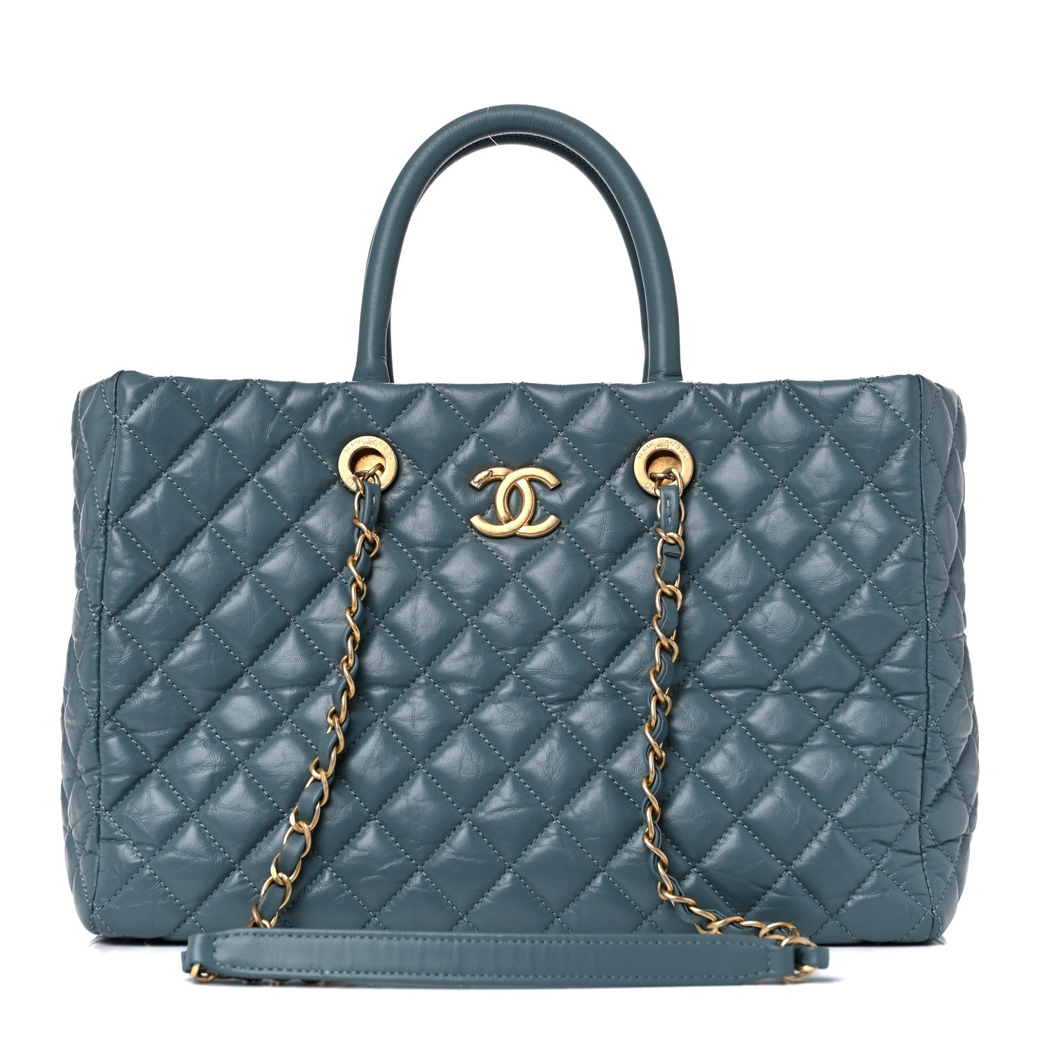 Chanel Aged Calfskin Quilted Large Coco Handle Shopping Tote Blue 1 of 15