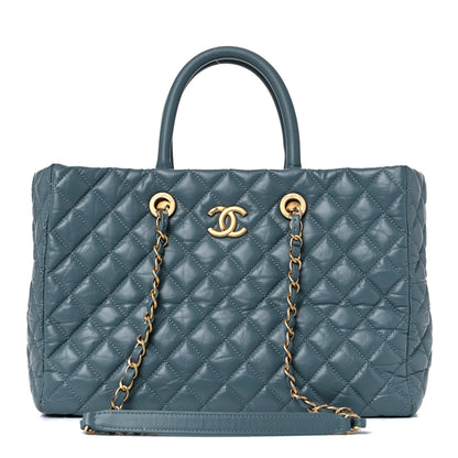 Chanel Aged Calfskin Quilted Large Coco Handle Shopping Tote Blue 1 of 15