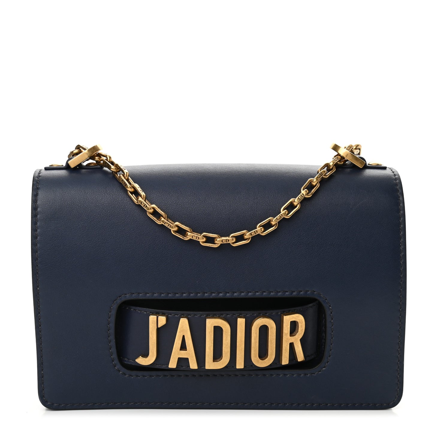 Calfskin J'Adior Chain Flap Bag Navy Blue