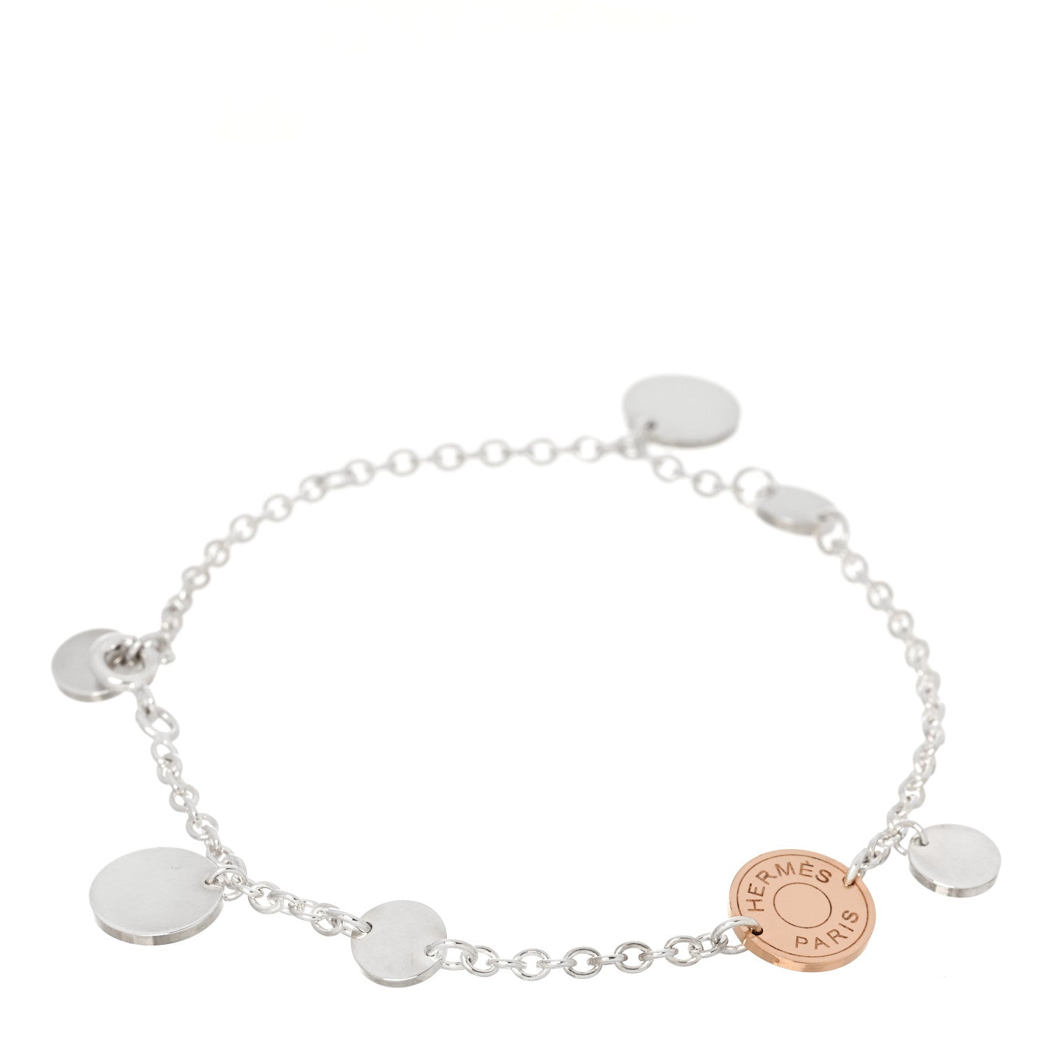 Hermes Sterling Silver 18K Rose Gold Confettis Bracelet LG 1 of 5