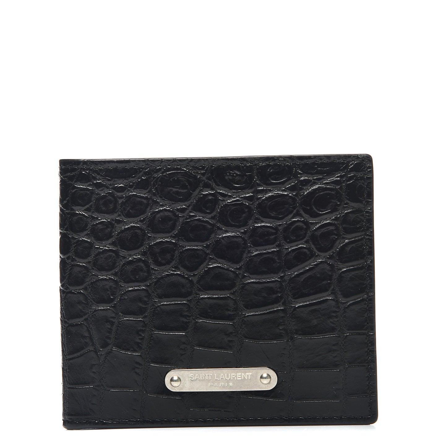 Calfskin Crocodile Embossed East West Wallet Black