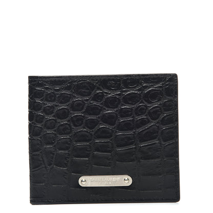 Saint Laurent Calfskin Crocodile Embossed East West Wallet Black 1 of 11