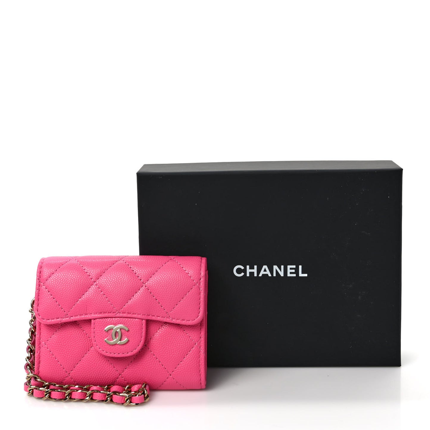 Caviar Quilted Flap Card Holder Chain Wristlet Rose